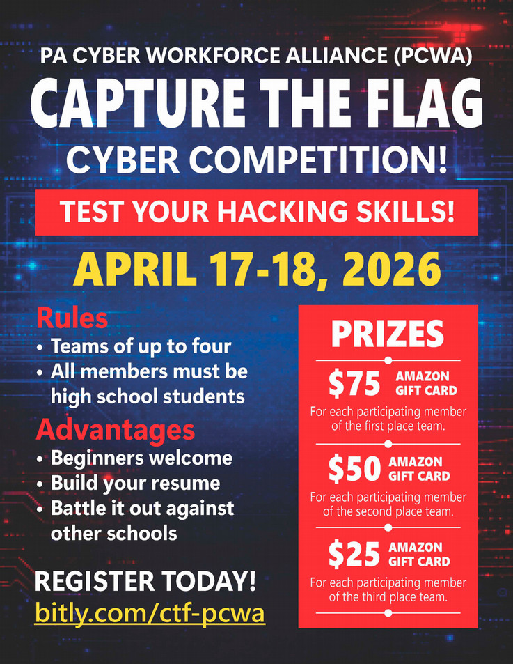 Flyer for the April 2026 High School CTF