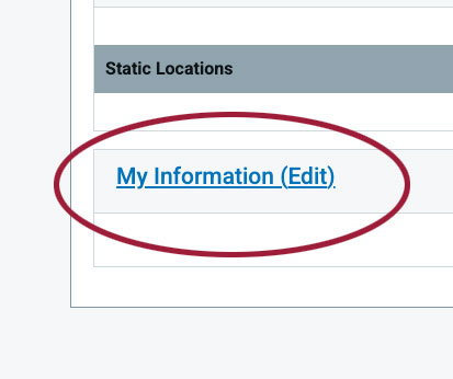 screenshot showing the my information edit link in Everbridge