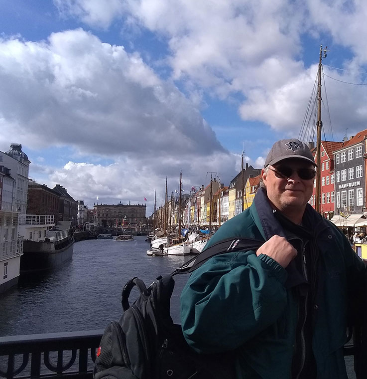 Tim Hibsman on a bridge over a canal in Copenhagen, Denmark 