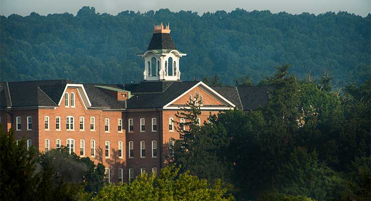 View of Sutton Hall at IUP during the summer