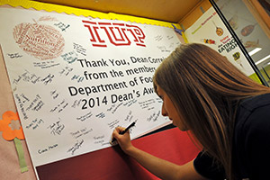 Poster thanking the dean for scholarships