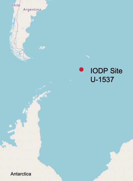 Map showing location of IODP Core U-1537 near Antarctica