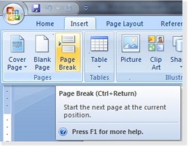 Setting Page Breaks in MS Word