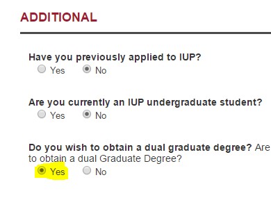 IUP Dual Enrollment Question on Graduate App