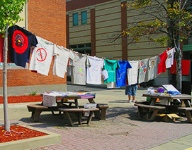 Clothesline Shirts on display