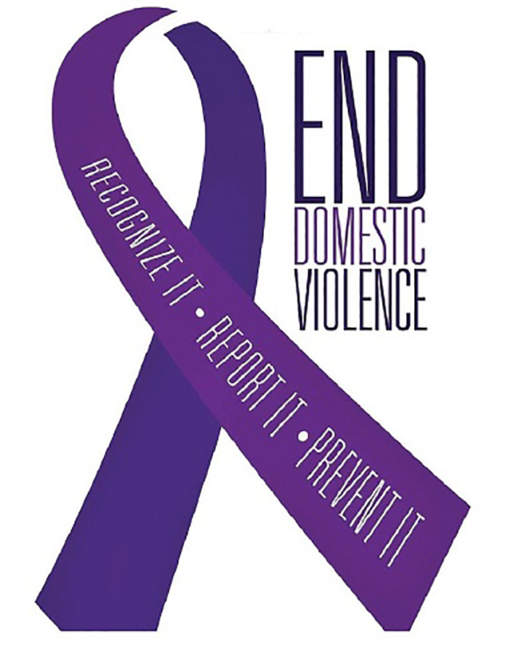 image of purple ribbon that says end domestic violence