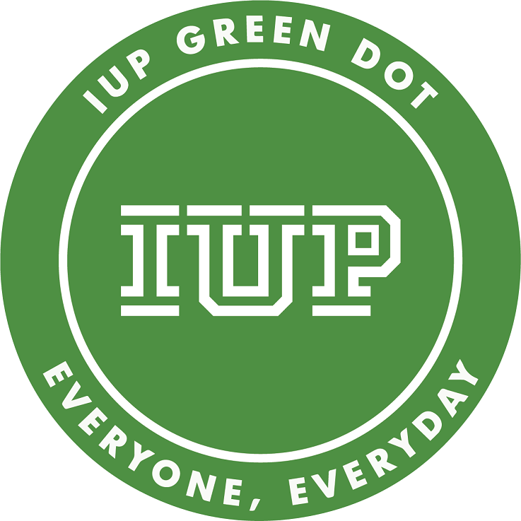 Green Dot logo saying IUP Green Dot.  Everyone. Everyday