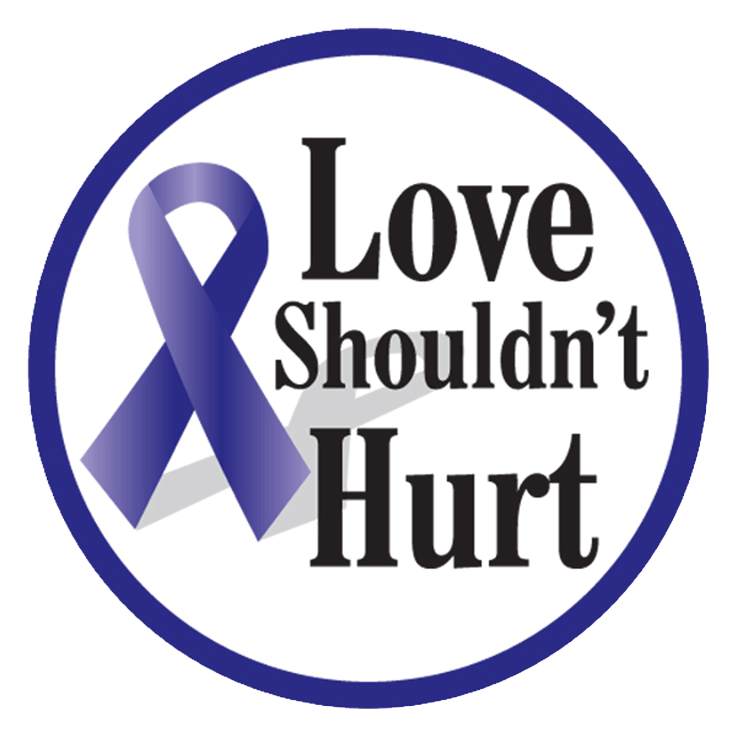 purple ribbon with the words love shouldn't hurt