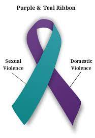 Image of a purple and teal ribbon representing sexual violence and domestic violence