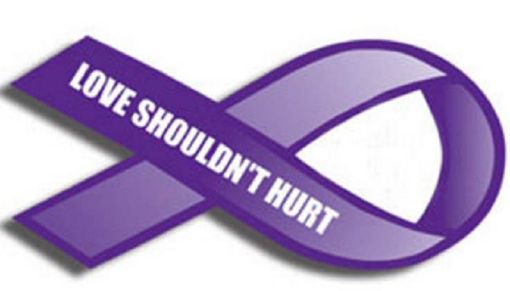 purple ribbon that says love shouldn't hurt