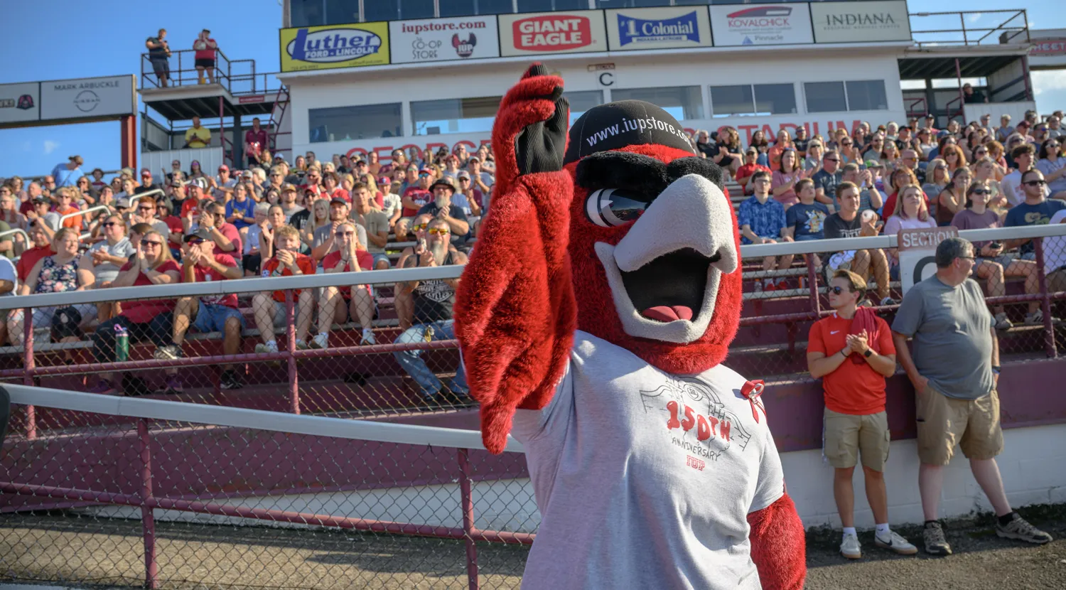 Norm waving to the crowd at a football game