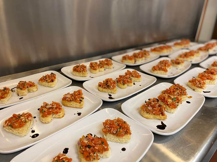 Platters of heart-shaped bruschetta