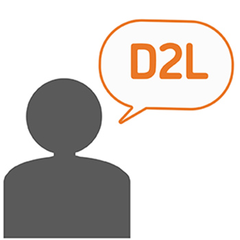 A figure with a dialogue bubble that says "D2L"