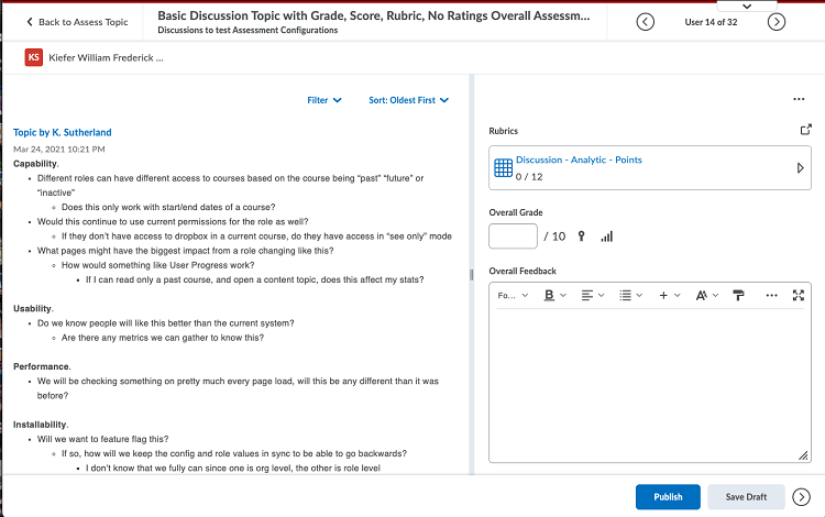 D2L new discussion experience assessment page