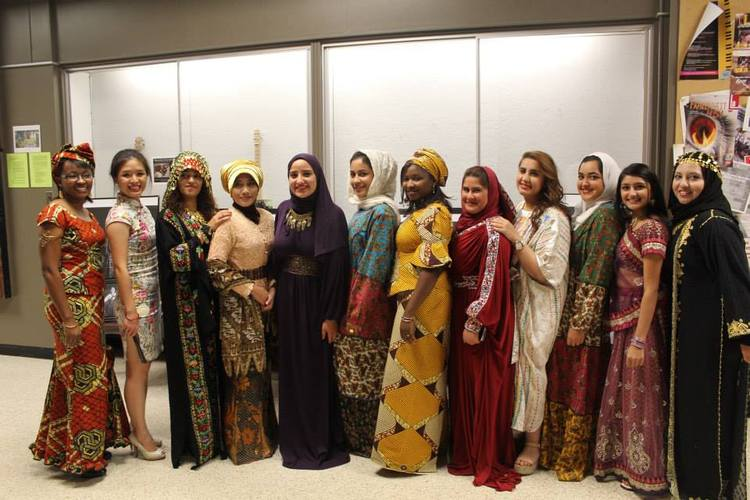 Students wearing cultural outfits during International Education Week