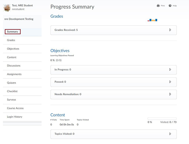 Student Progress Summary