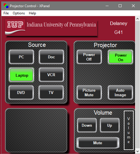Projector Control Software with the Laptop option selected
