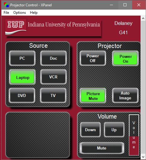 Projector Control Software screenshot showing the Picture Mute button