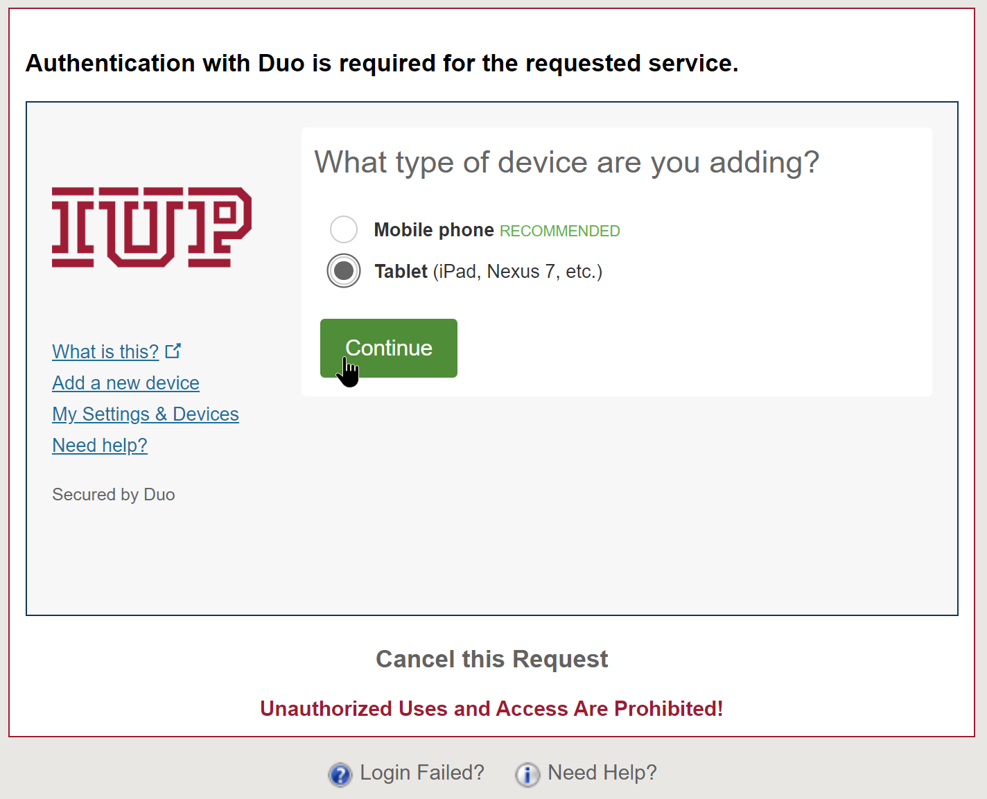 Choose the device type