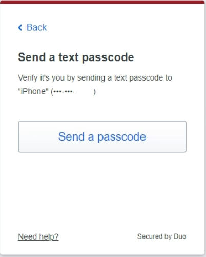 Click Send a Passcode