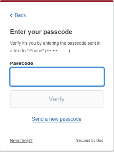 Enter the code received as a sms message