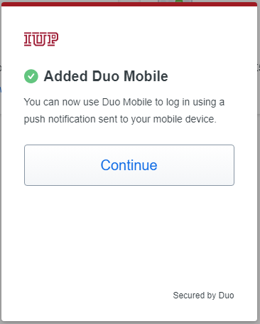 Screen once device is connected to Duo