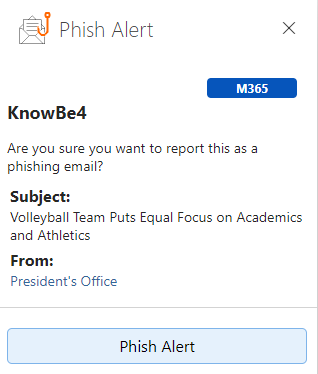 Screenshot of the Phish Alert Pane