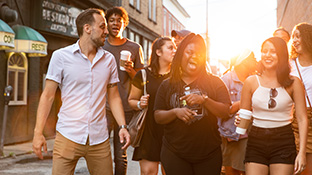 A group of students having fun together in Downtown Indiana, PA