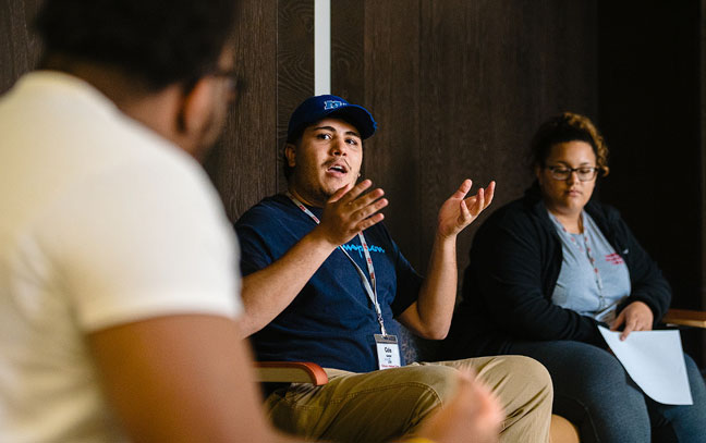 students having a group discussion