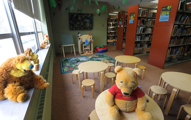 a children's reading area in a library