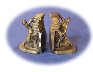 “Tumbling Library” Brass Bookends