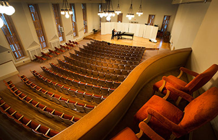 A view of Gorell Recital Hall from the balcony