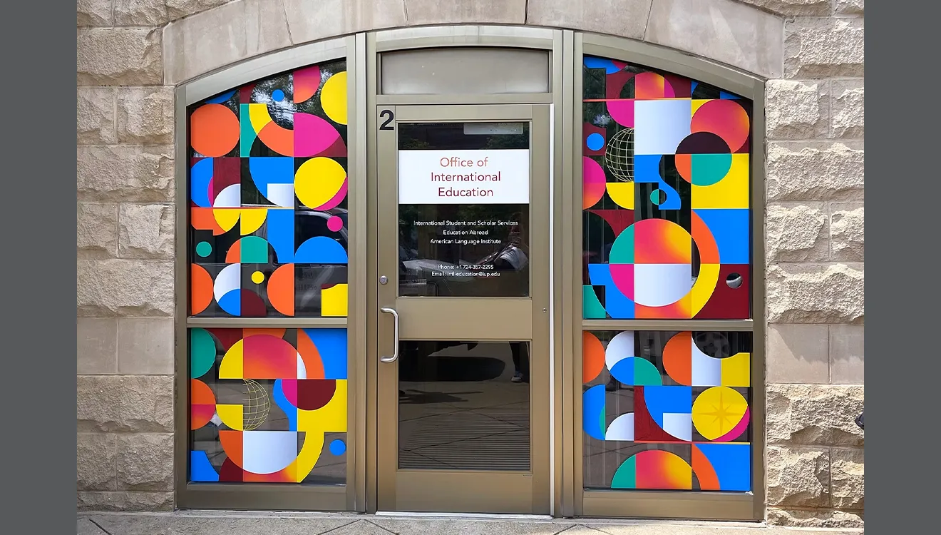 a door and windows with vinyl decals