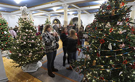 Decorated trees in Blue Room, December 2, 2010