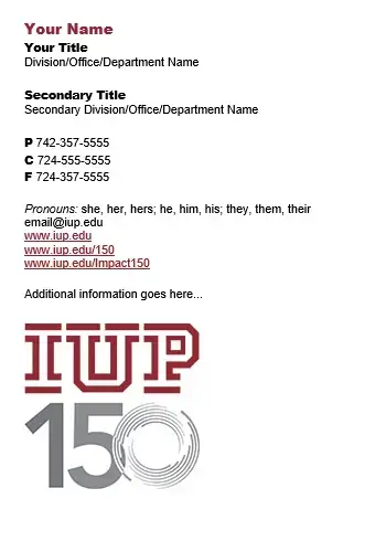 IUP 150 email signature