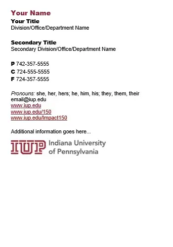 default IUP email signature