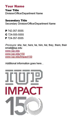 IUP Impact 150 email signature