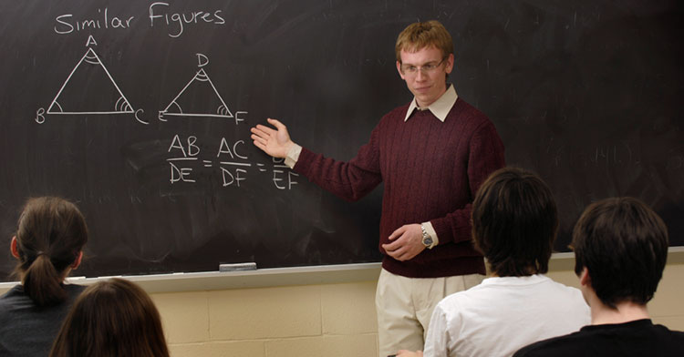 Math student teacher presenting to a class 
