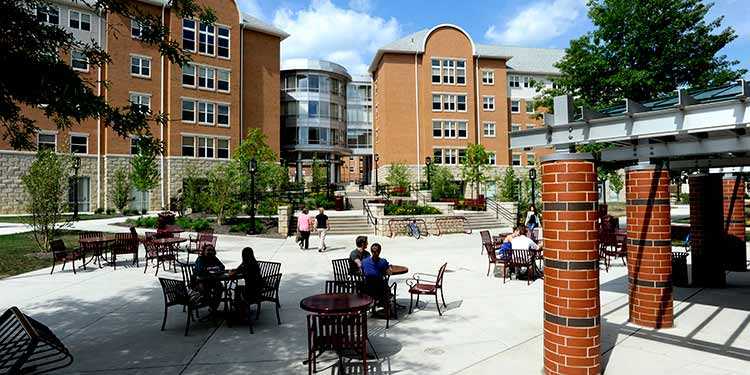 Students sitting outside the Eberly College of Business