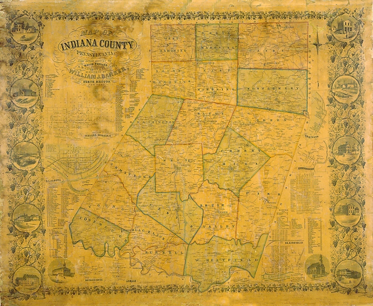 A map of Indiana County Pennsylvania from the year 1856