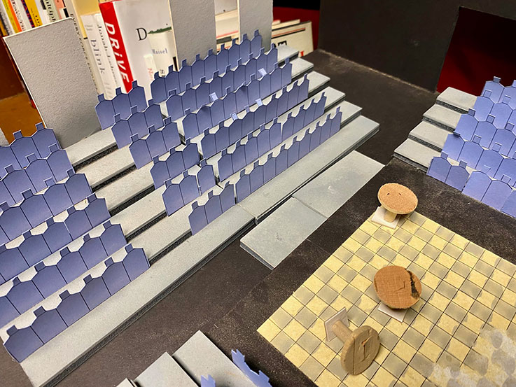 paper model of auditorium seating and stage set-up