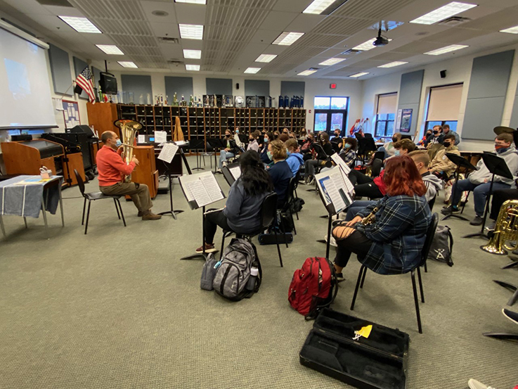 Zach Collins teaching a music class at Shaler High School
