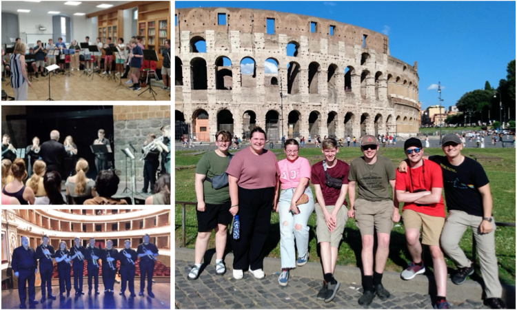 Collage of photos of the IUP Trumpets trip to Orvieto, Italy