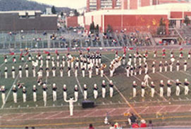 Marching band performing on the field