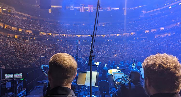 Students' view from the stage during the concert