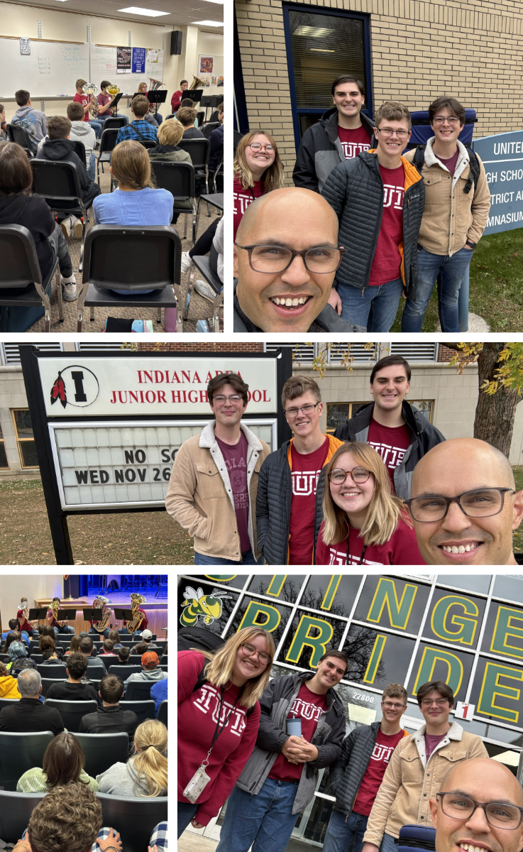 Collage of photos from the Fall Tubaphonium Tour at Indiana County schools 