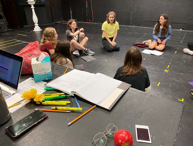 Director Maddie Dee Jones holds a rehearsal circle for the Footlight Players play As You Wish It