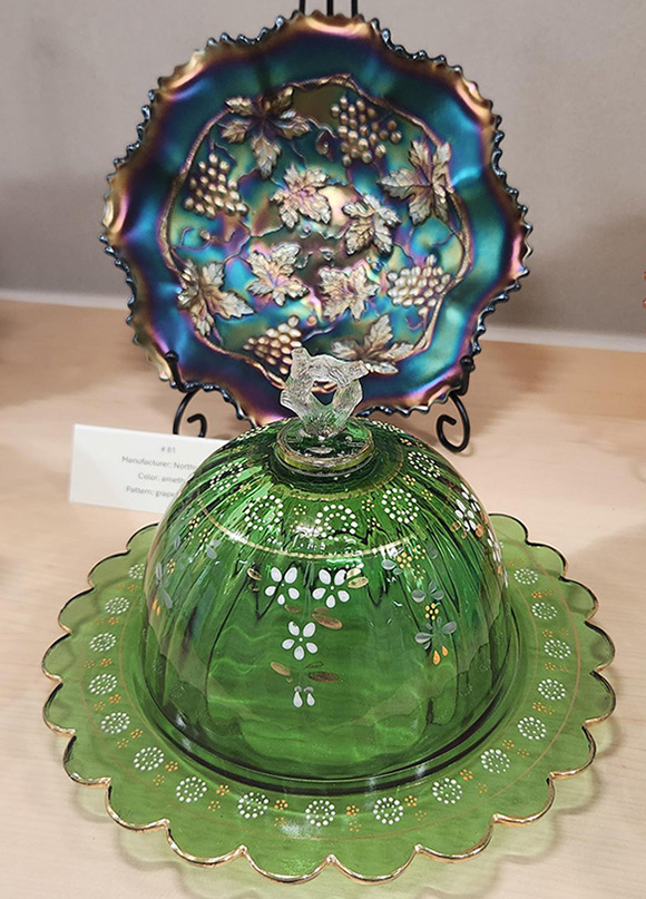 Examples of Indiana, PA glass on display in Kopchick Hall