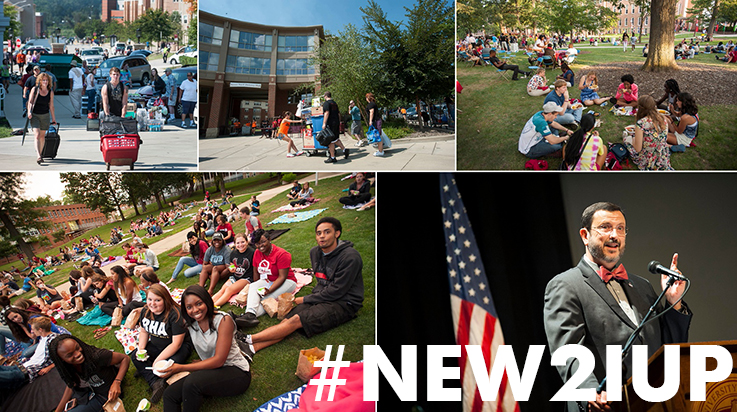 Scenes from IUP move-in and the start of the academic year with hashtag #new2iup
