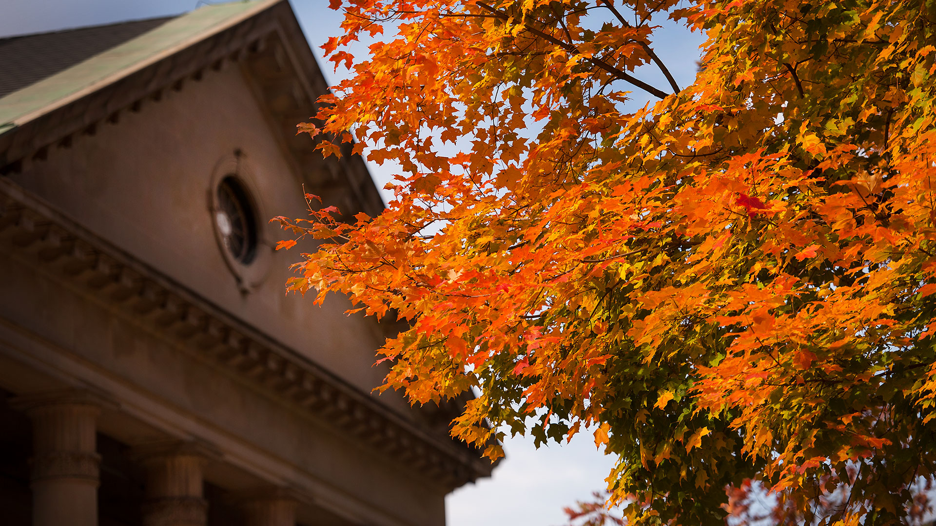 Waller Hall with Autumn leaves